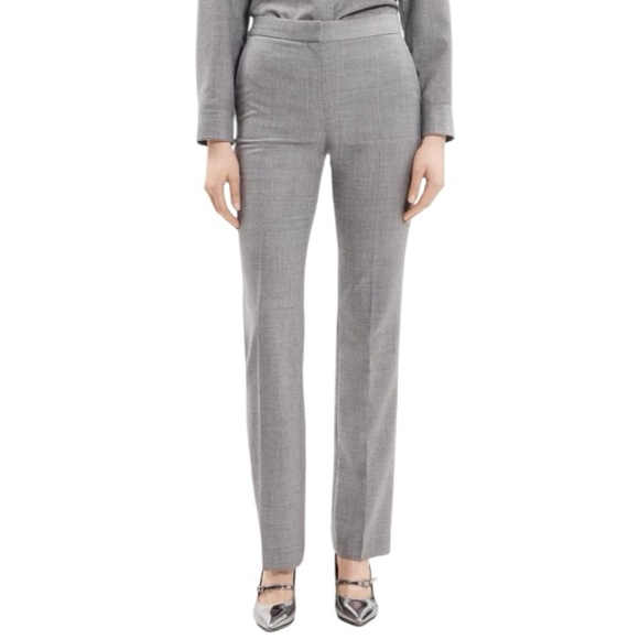 THEORY Gray Slim-Straight Wool Pant in New Light Heather Sleek Flannel Sz 2 NWT - Picture 1 of 10
